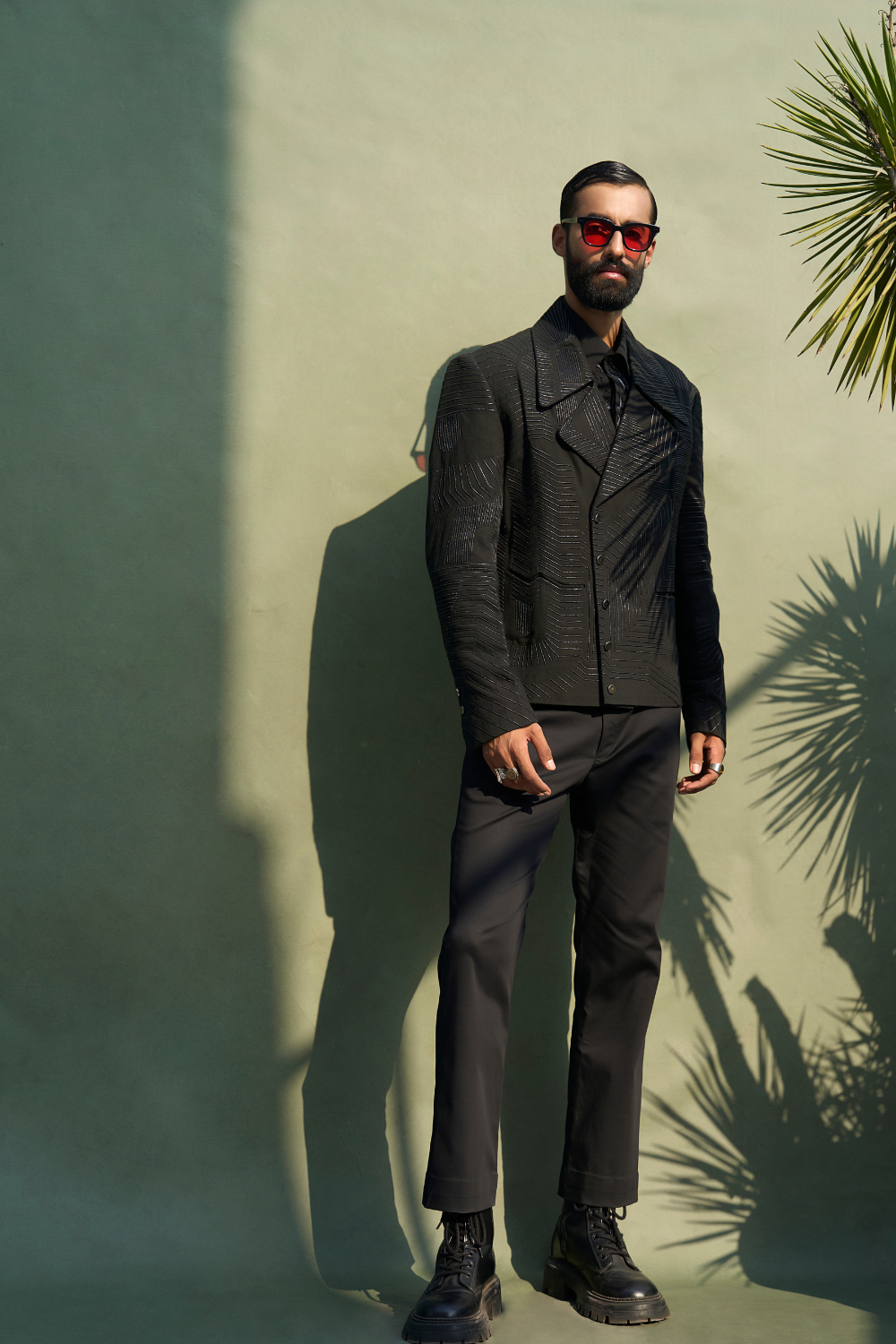 LEATHER STRIPE RELATIVITY BIKER JACKET