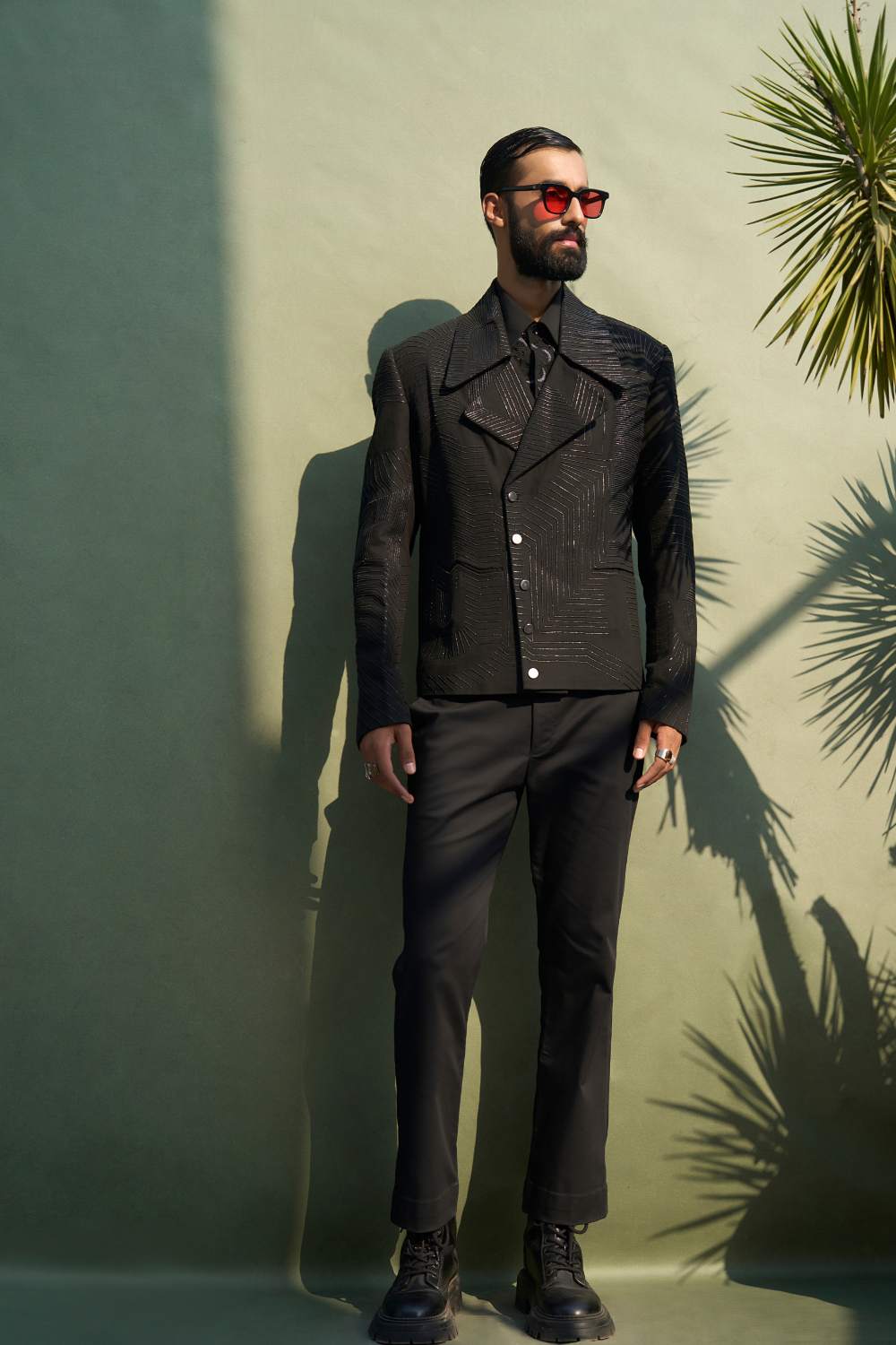 LEATHER STRIPE RELATIVITY BIKER JACKET