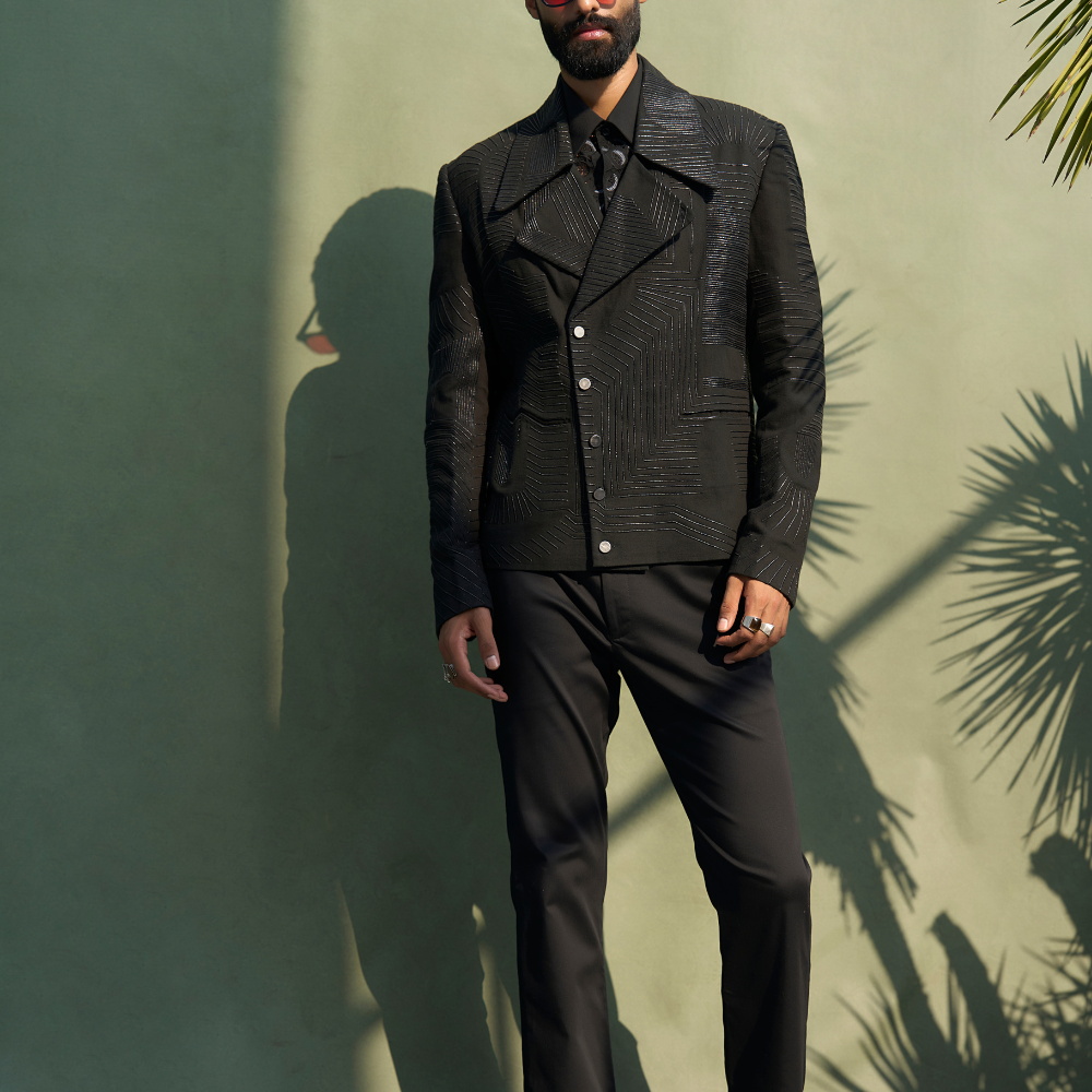 LEATHER STRIPE RELATIVITY BIKER JACKET