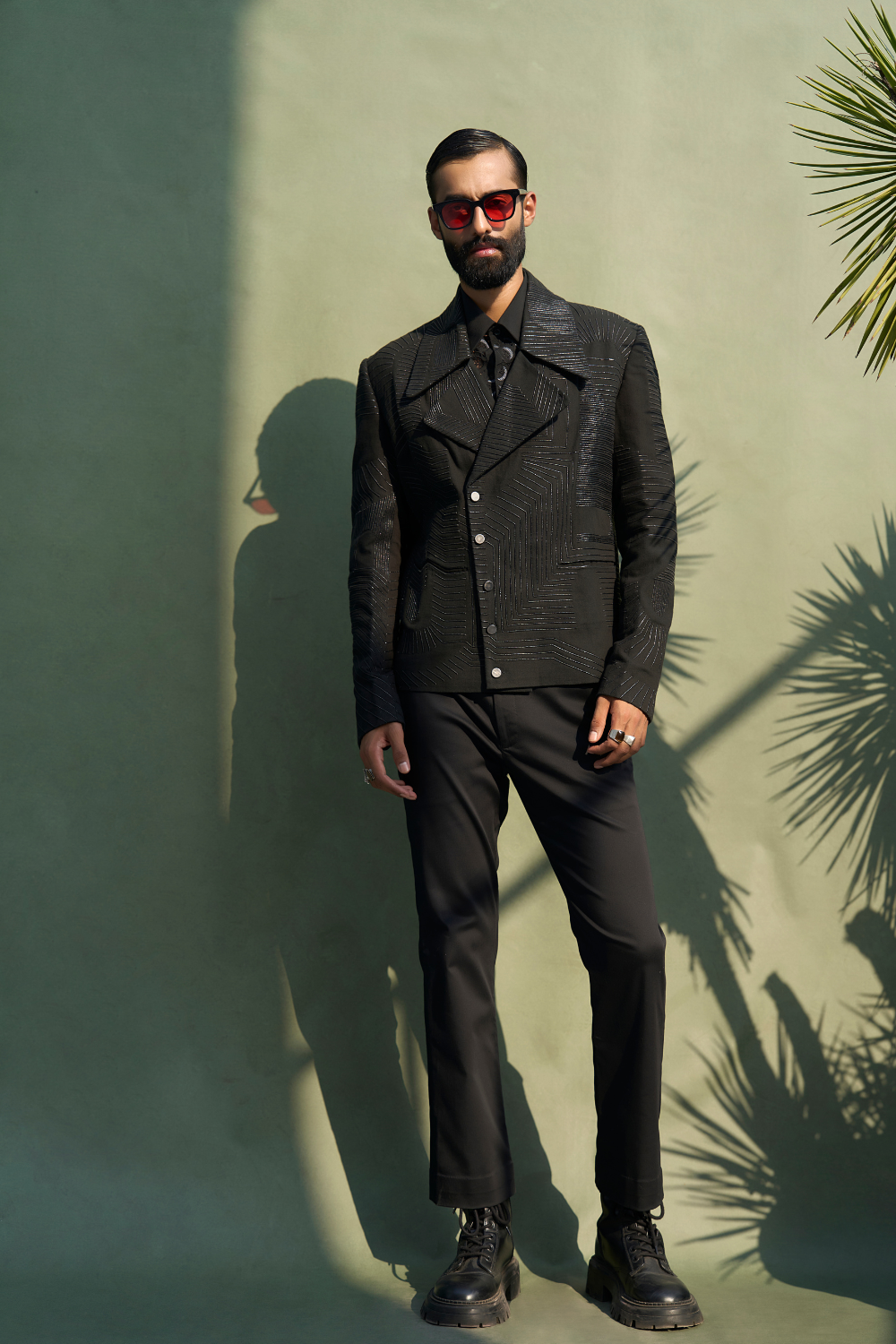 LEATHER STRIPE RELATIVITY BIKER JACKET