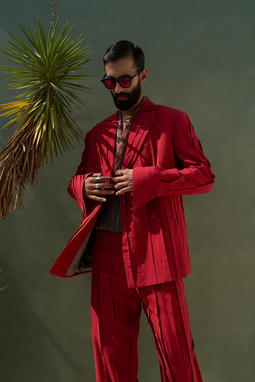 PLEATED EMBER RED SUIT