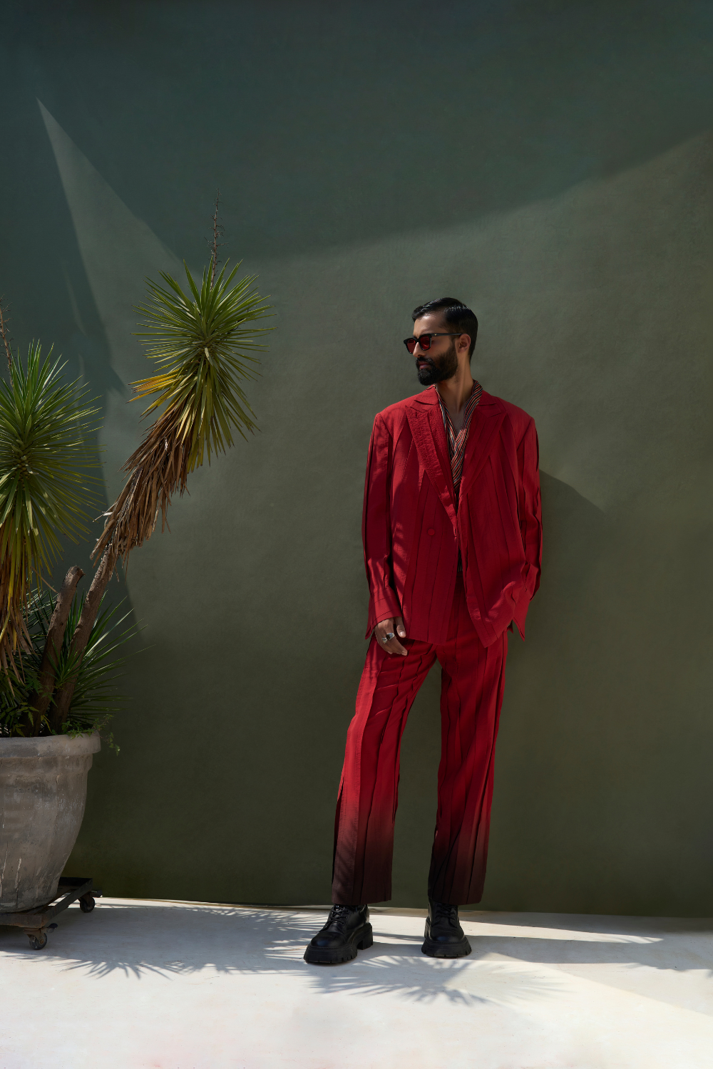 PLEATED EMBER RED SUIT