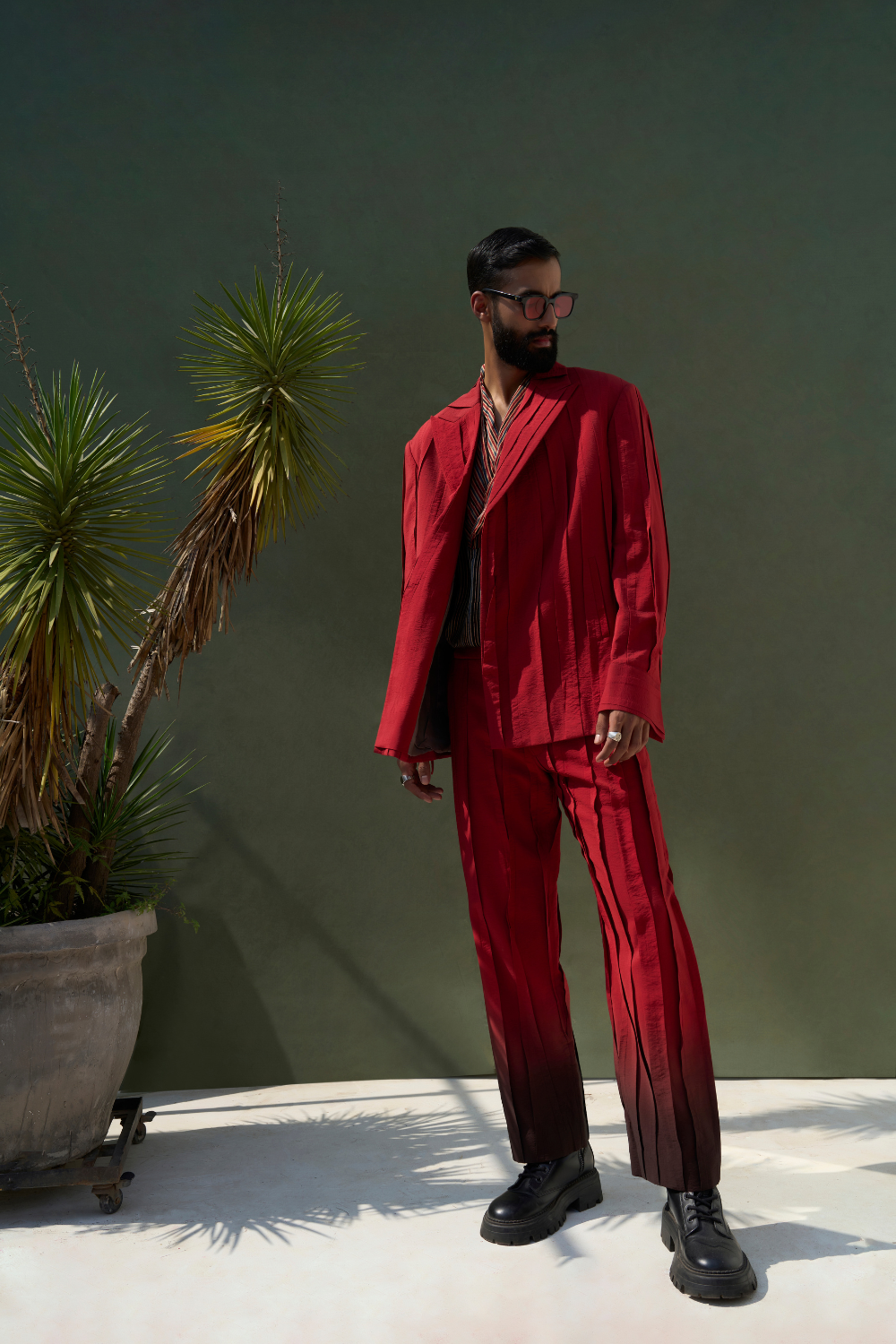 PLEATED EMBER RED SUIT