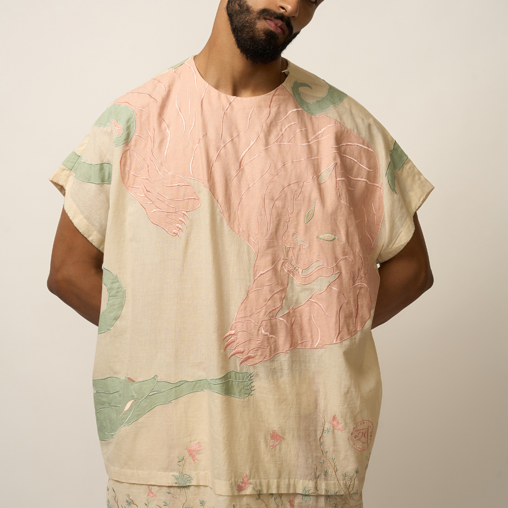TIGER APPLIQUE KAFTAN SHIRT