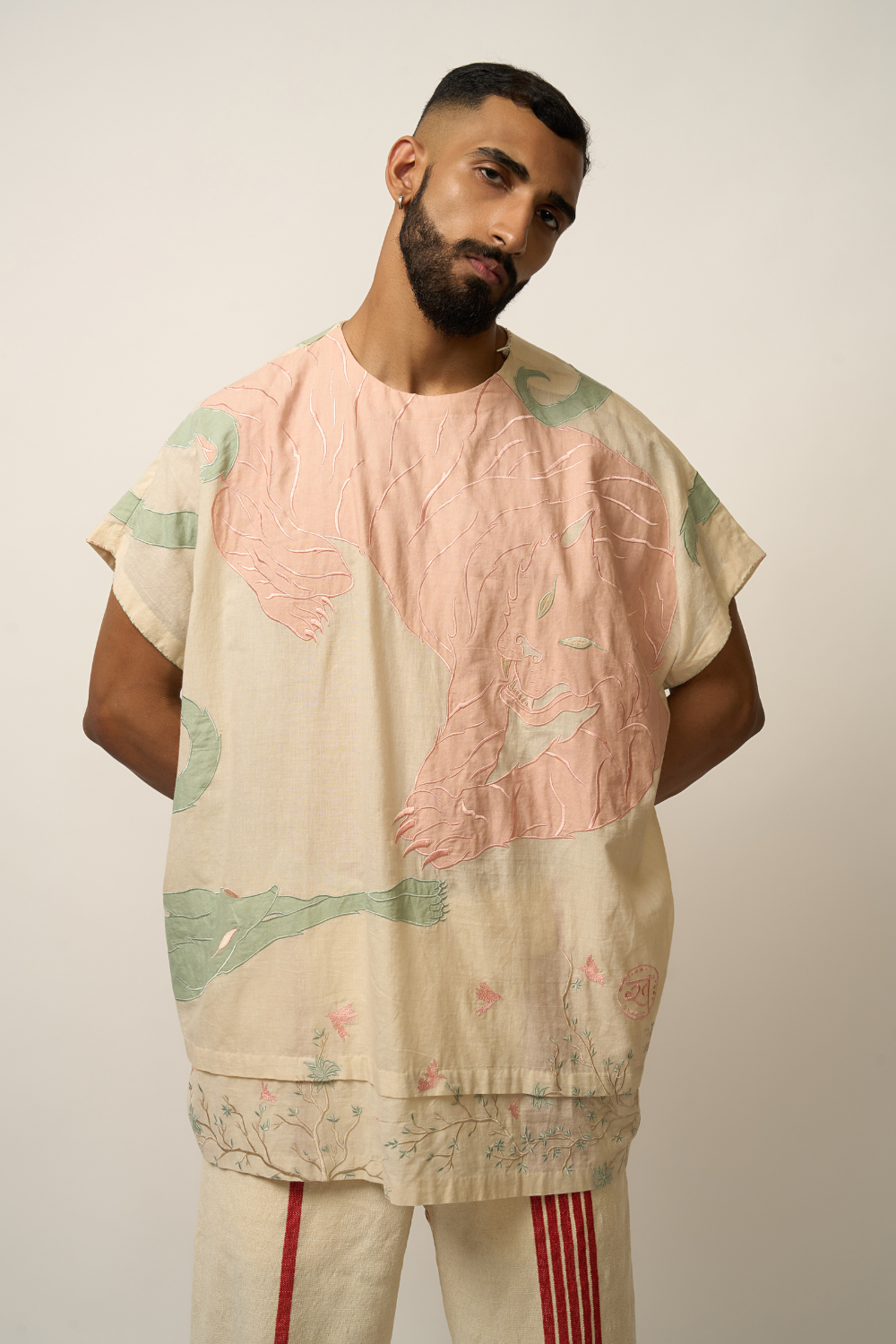 TIGER APPLIQUE KAFTAN SHIRT