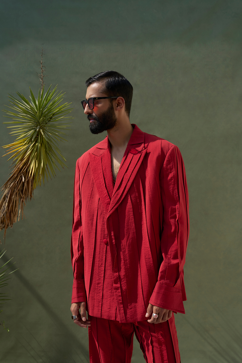 PLEATED EMBER RED SUIT