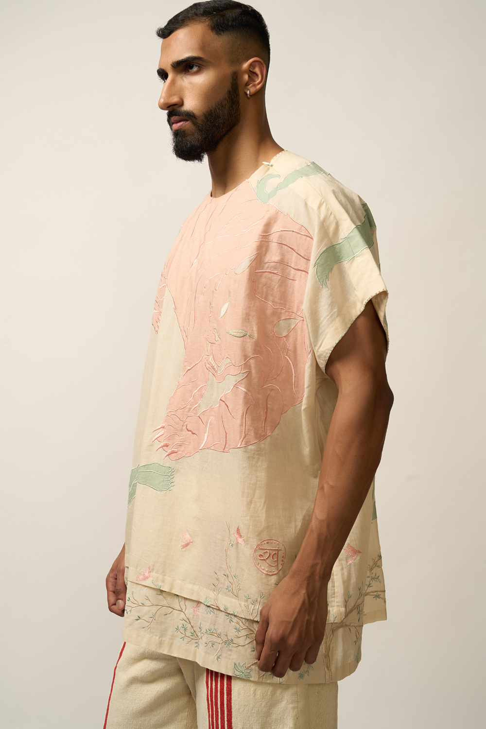 TIGER APPLIQUE KAFTAN SHIRT
